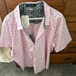 Mens 3XL Short Sleeve Button Down SSLR Pink NWT